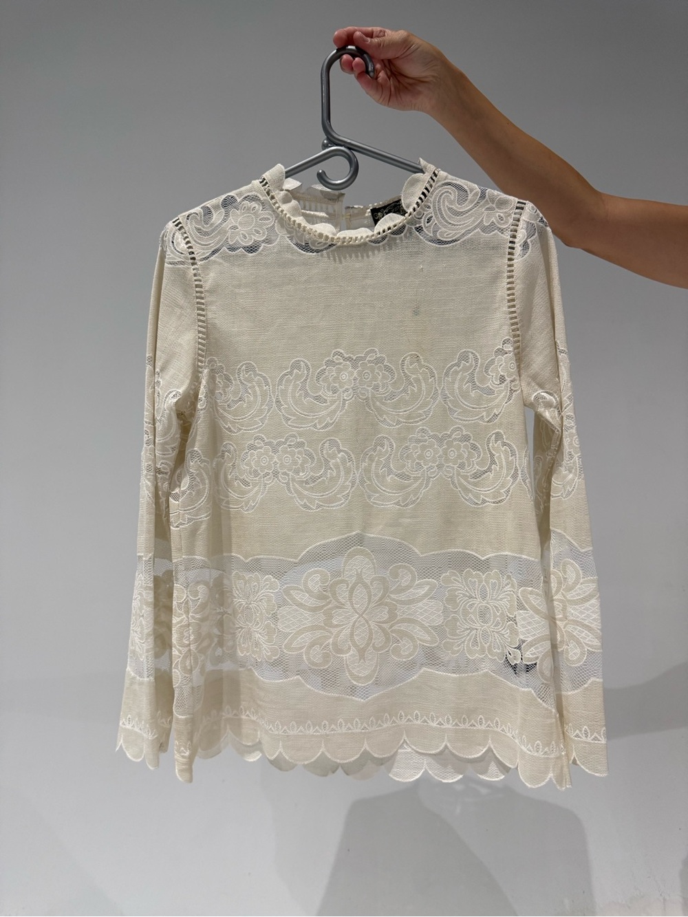 Anna Sui Cream Lace Long-Sleeve Top